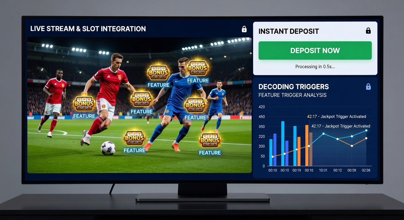 Darstellung eines mobilen Bildschirms mit Live-Fußball-Stream und aktivierter Slot-Feature-Trigger nach Sofort-Einzahlung